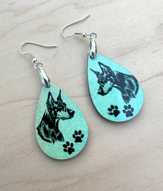 Doberman Pinscher Dog Breed Earrings, Silver Plated Ear Wires