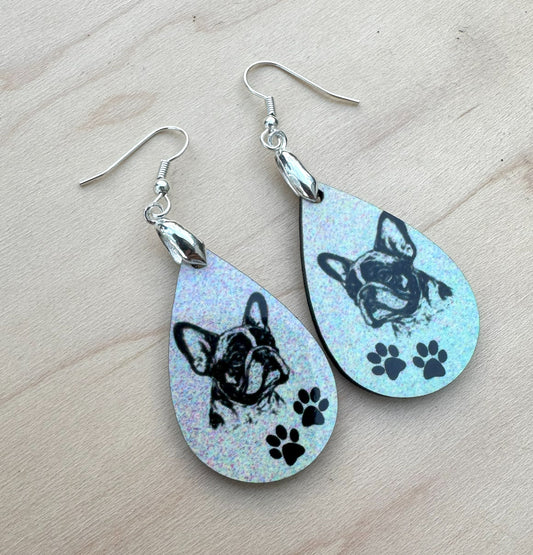 French Bulldog Dog Breed Earrings, Silver Plated Ear Wires