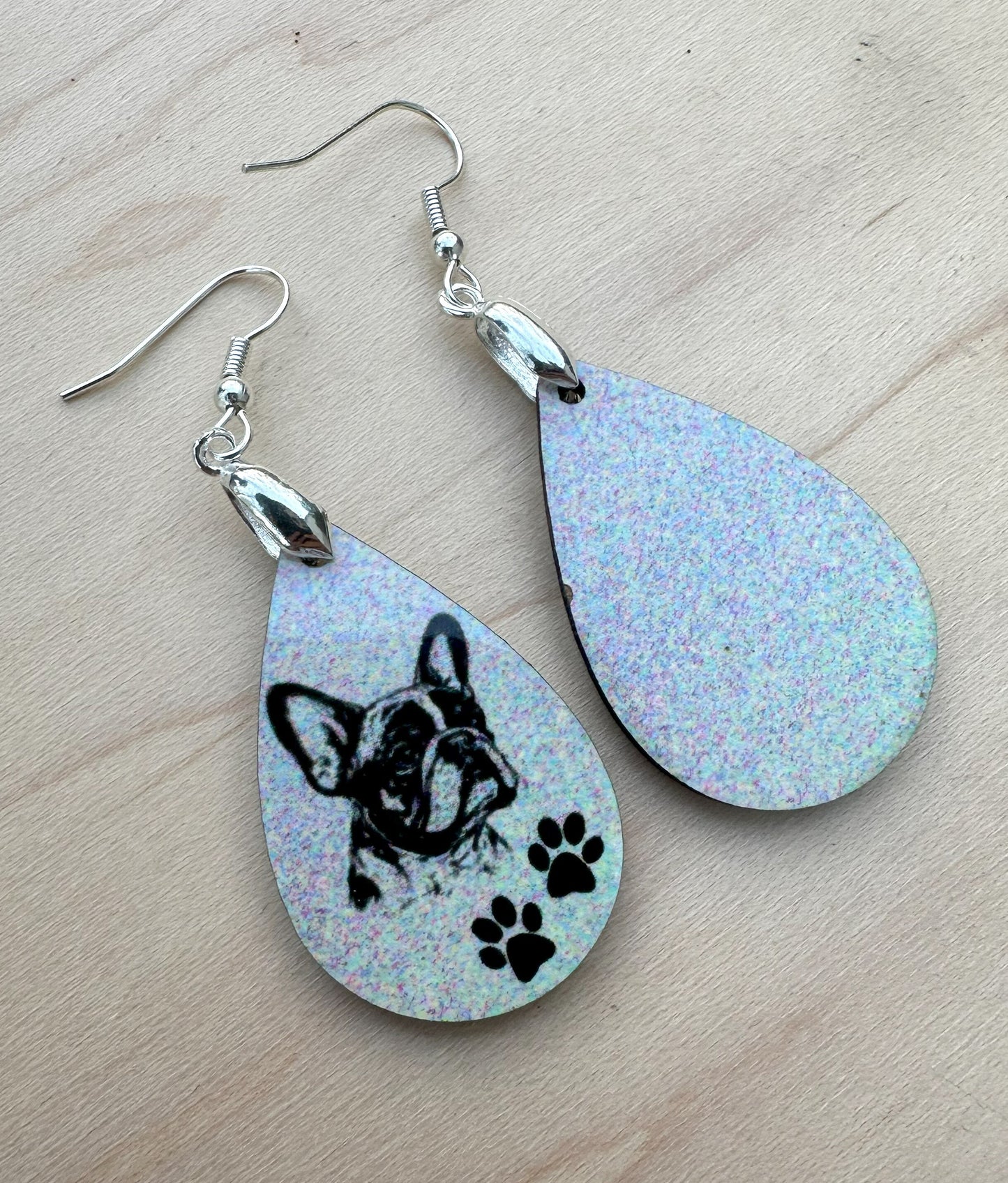 French Bulldog Dog Breed Earrings, Silver Plated Ear Wires