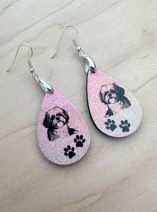 Shih Tzu Dog Breed Earrings, Silver Plated Ear Wires