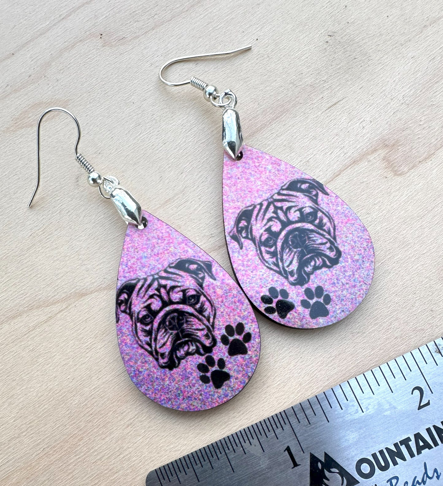English Bulldog Dog Breed Earrings, Silver Plated Ear Wires