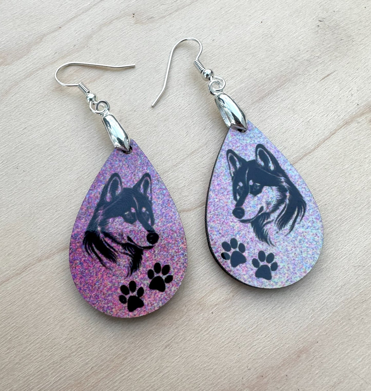 Siberian Husky Dog Breed Earrings, Silver Plated Ear Wires