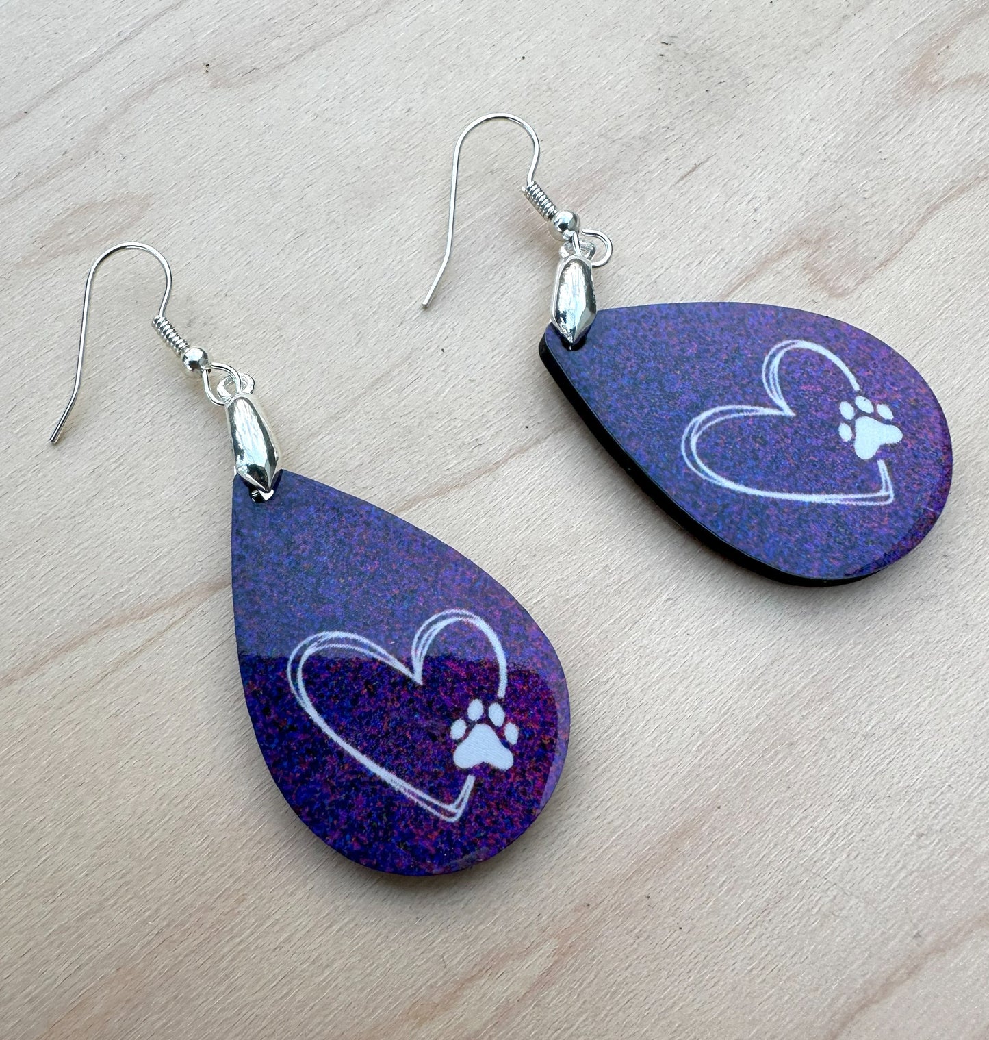 Heart Dog Earrings, Silver Plated Ear Wires