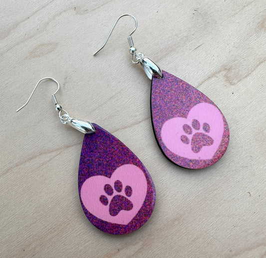 Dog Heart Double Sided Earrings, Silver Plated Ear Wires