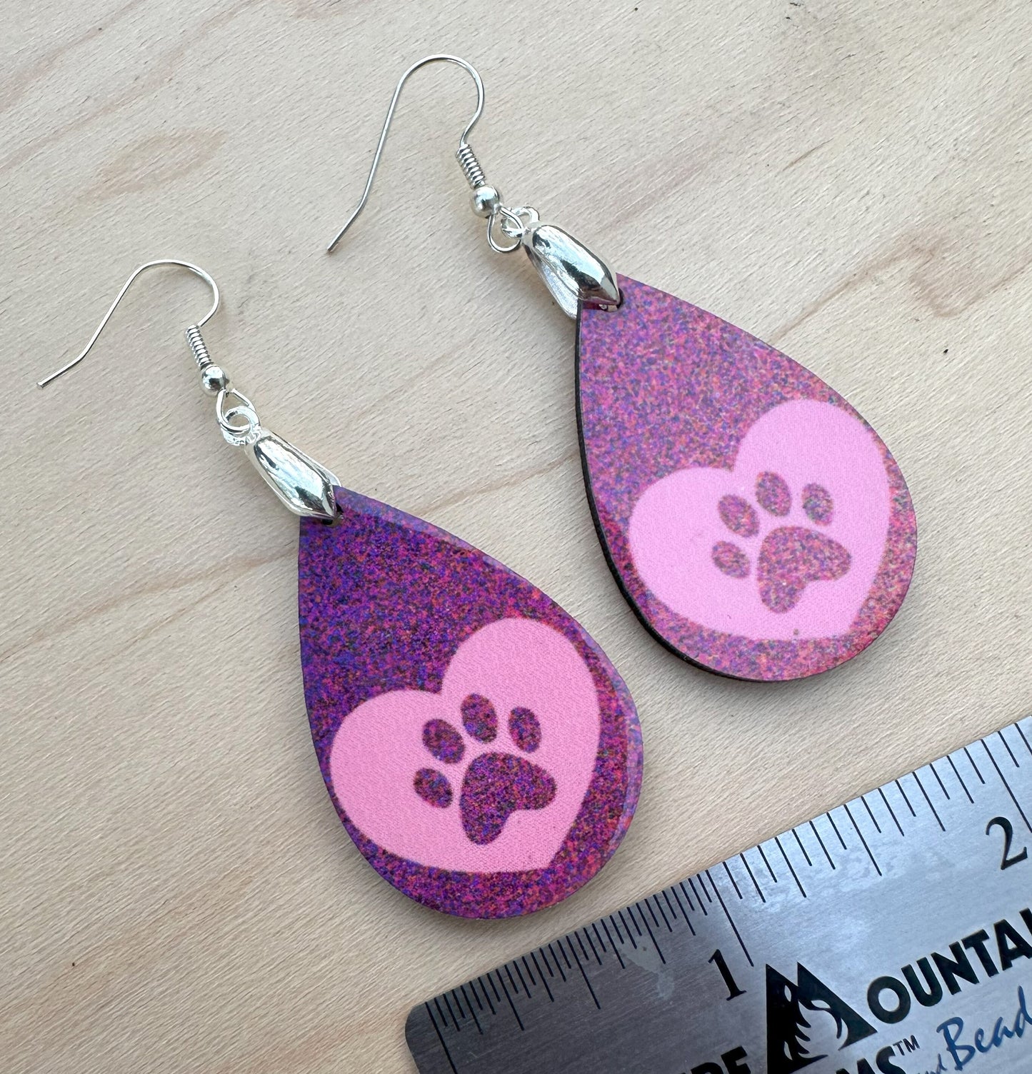 Dog Heart Double Sided Earrings, Silver Plated Ear Wires