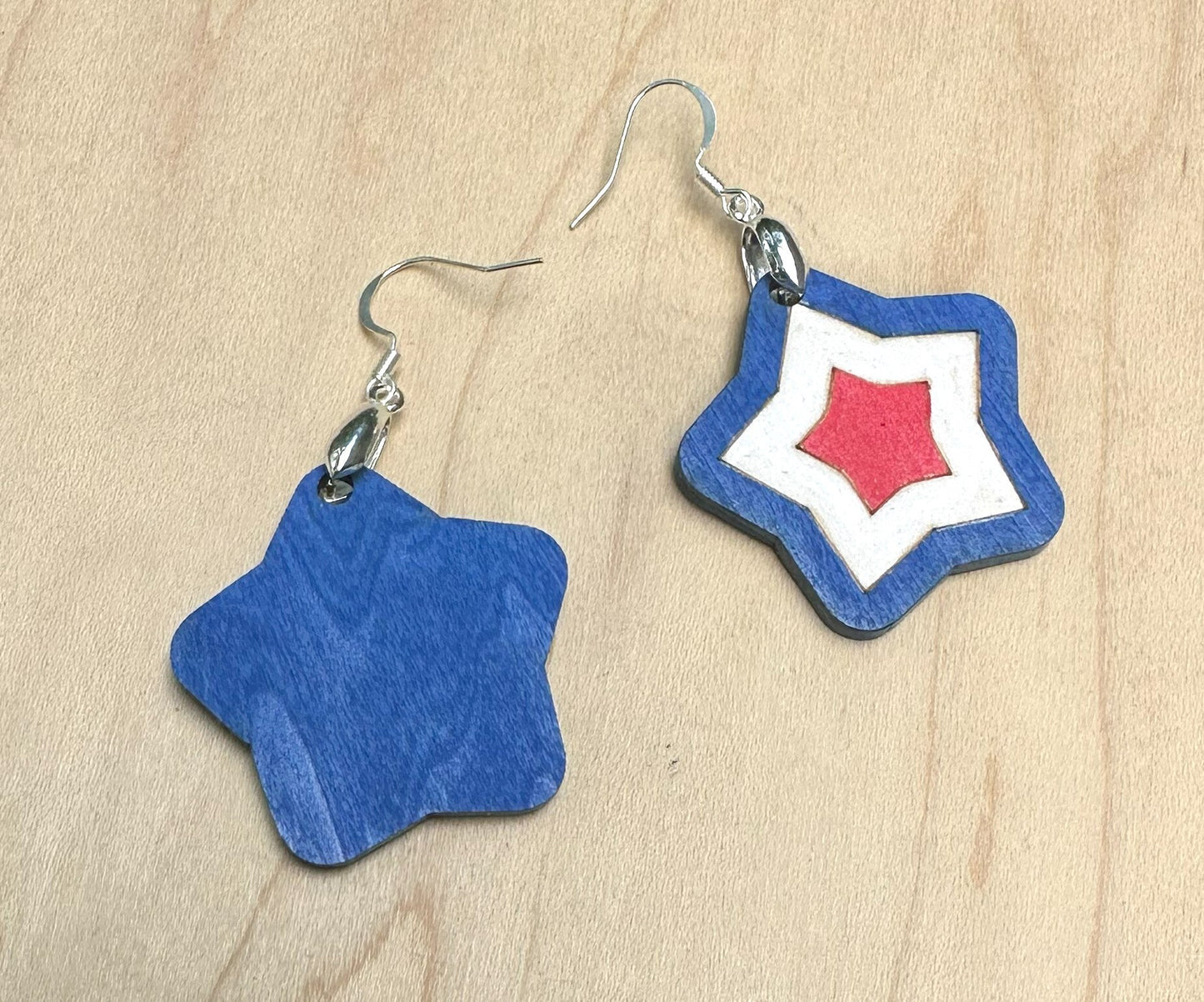 Red White and Blue Star Earrings, 1.25"