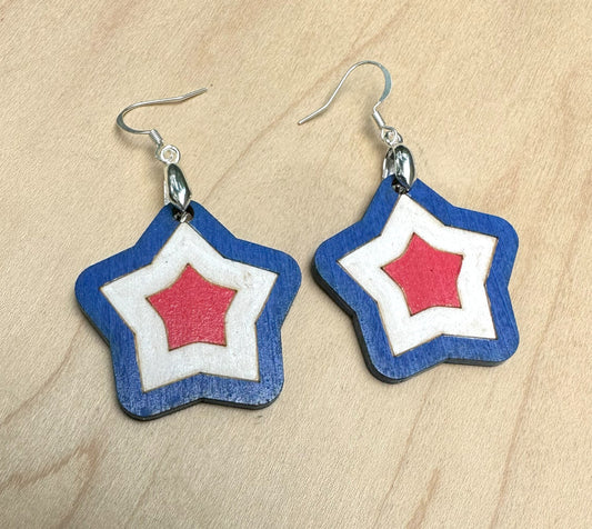 Red White and Blue Star Earrings, 1.25"