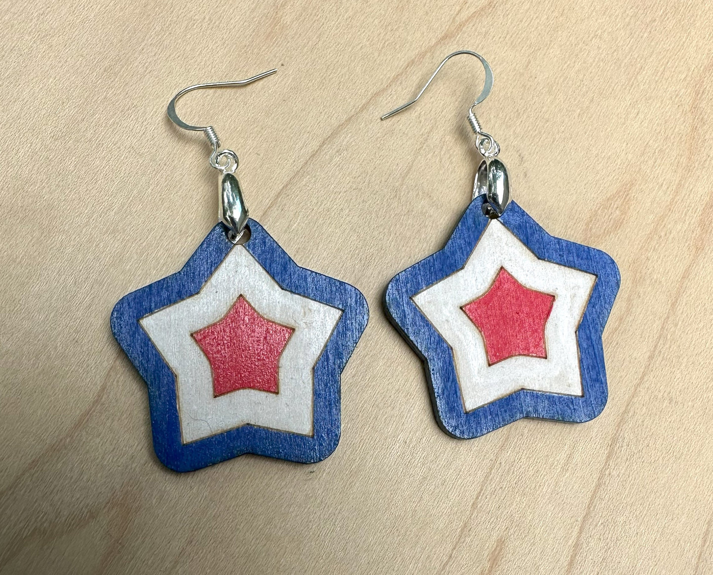 Red White and Blue Star Earrings, 1.25"