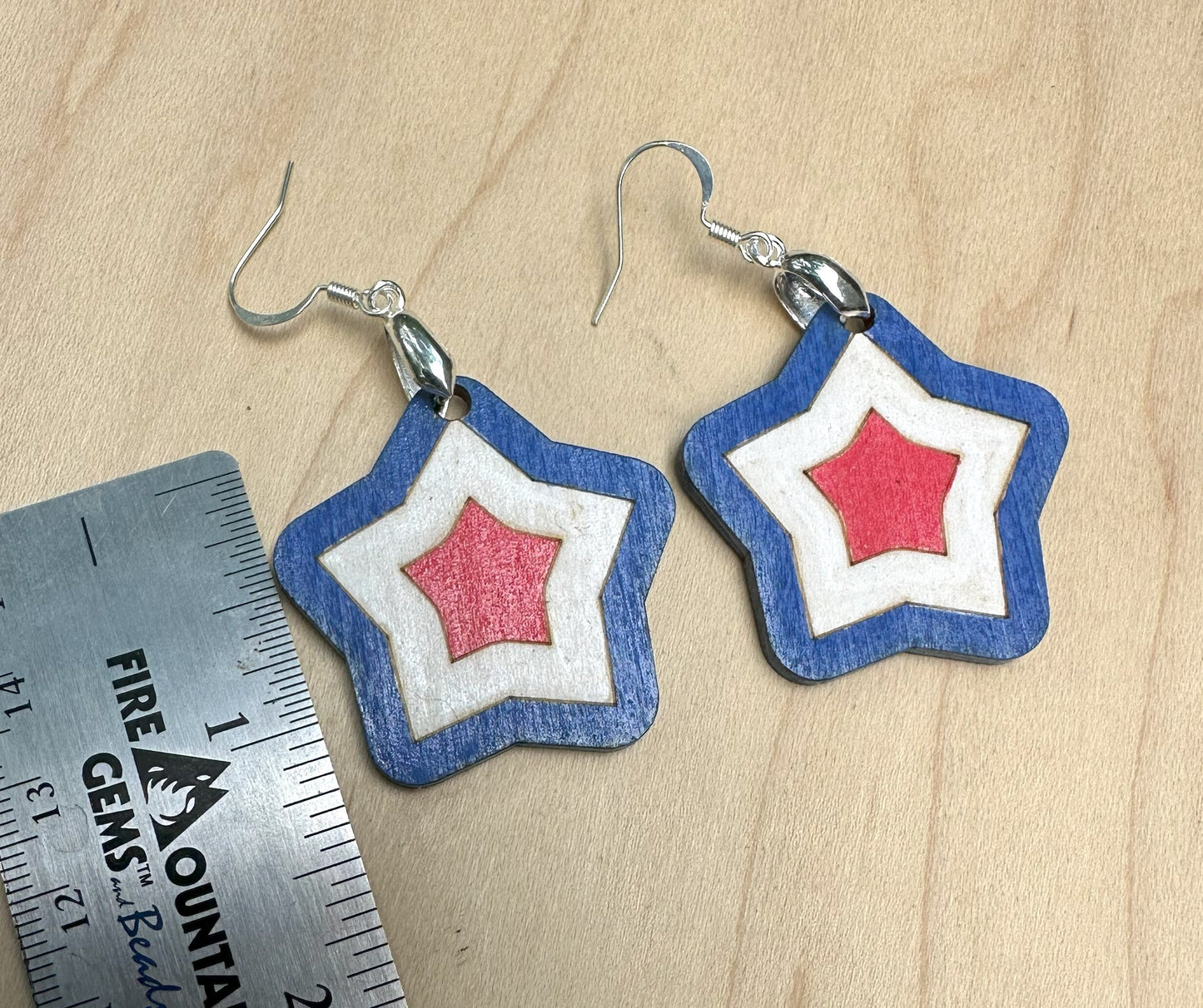 Red White and Blue Star Earrings, 1.25"