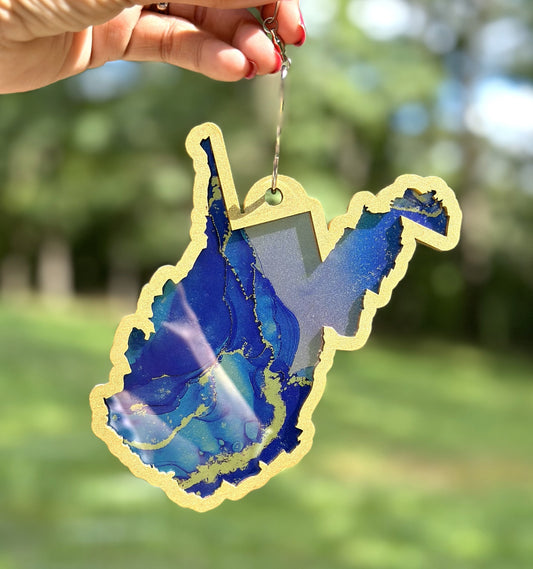West Virginia Suncatcher, Blue and Gold WV