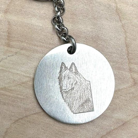 Custom Pet Portrait Stainless Steel Keychain with Text