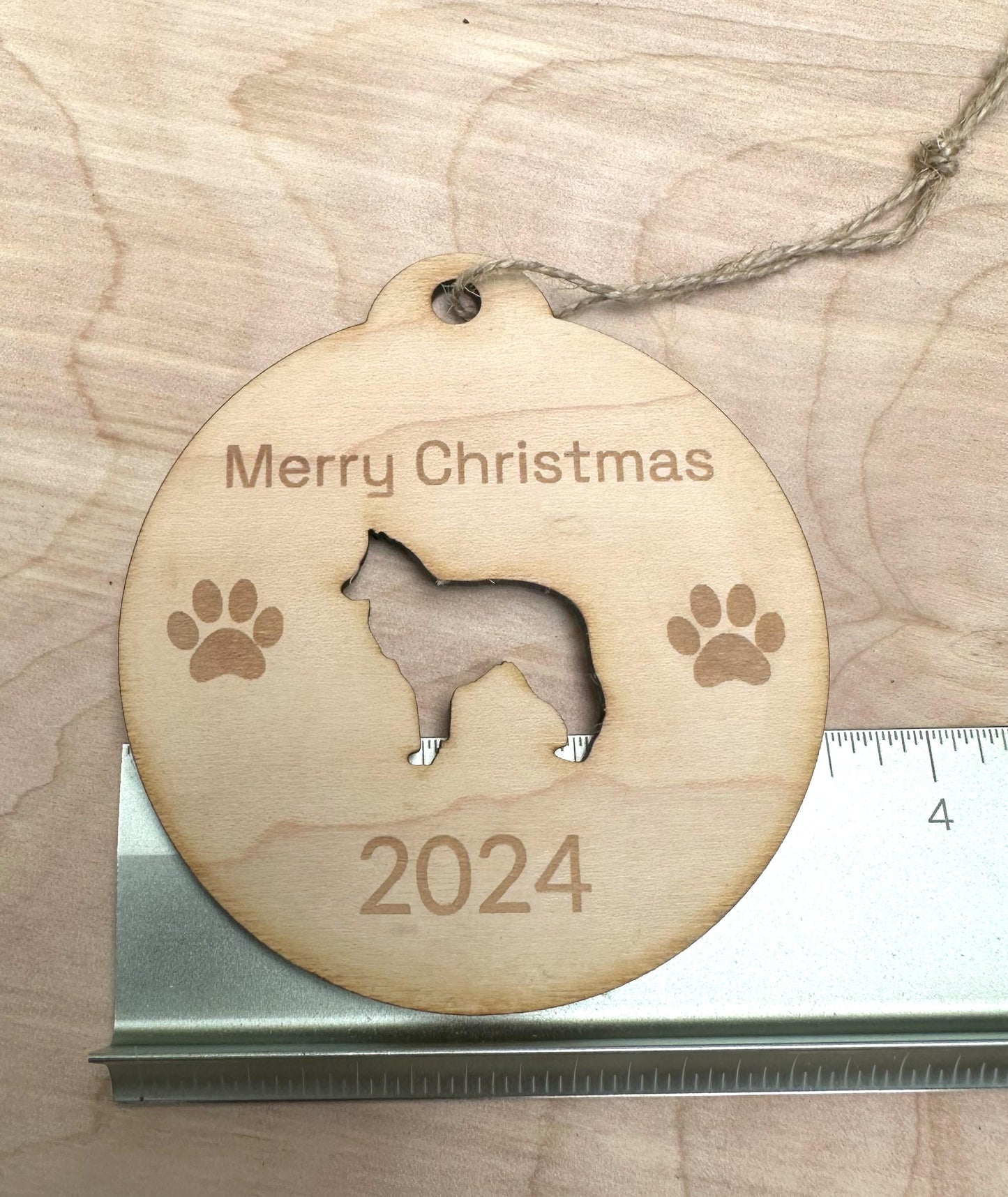 Belgian Sheepdog Christmas Ornament, Maple Wood Laser Cut and Engraved