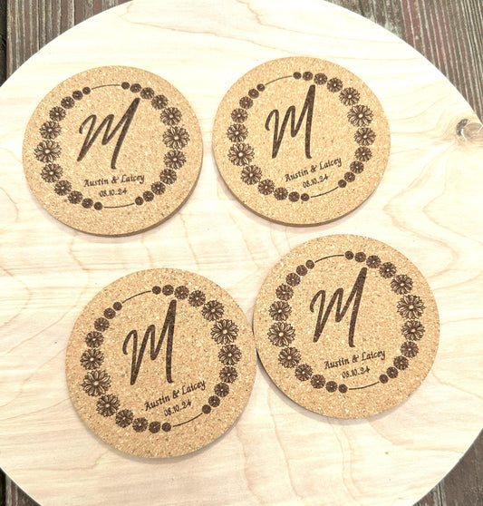 Personalized Wedding Cork Coasters, Wedding Favors