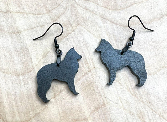 Belgian Sheepdog Wood Earrings, Hand Painted with Stainless Steel Ear Wires