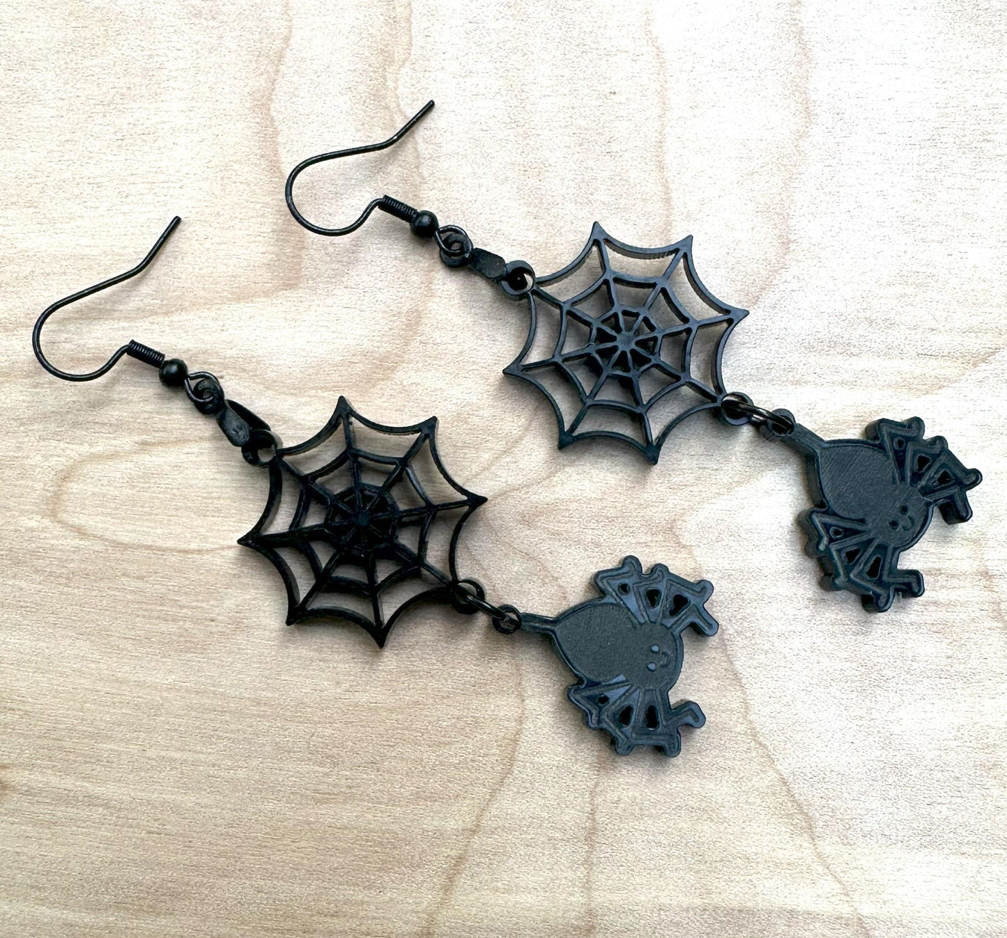 Spider and Spiderweb Earrings, Stainless Steel Ear Wires
