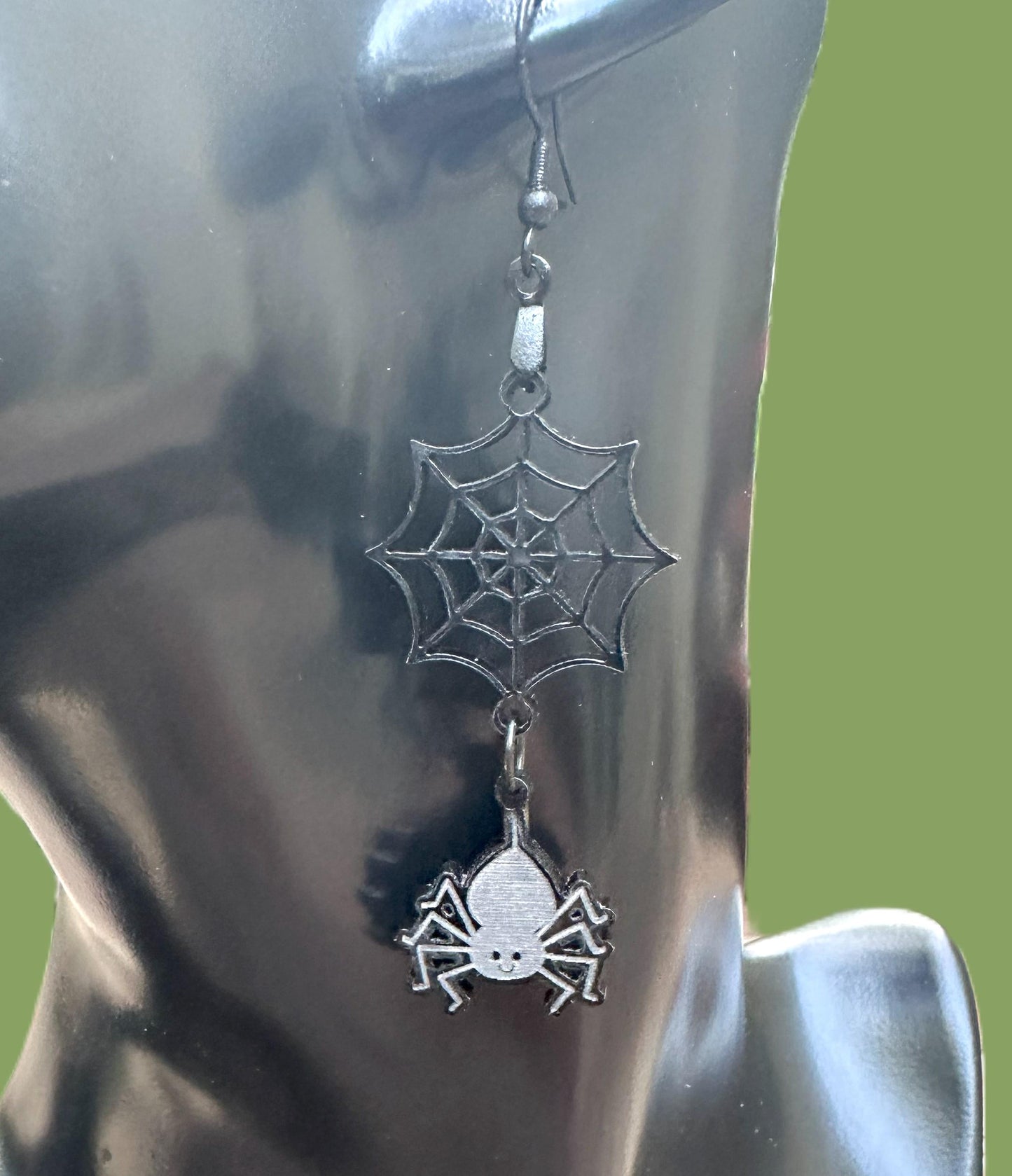Spider and Spiderweb Earrings, Stainless Steel Ear Wires