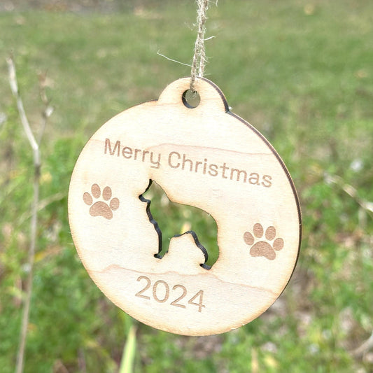 Belgian Sheepdog Christmas Ornament, Maple Wood Laser Cut and Engraved