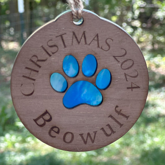 Personalized Paw Print Ornament, Resin and Wood