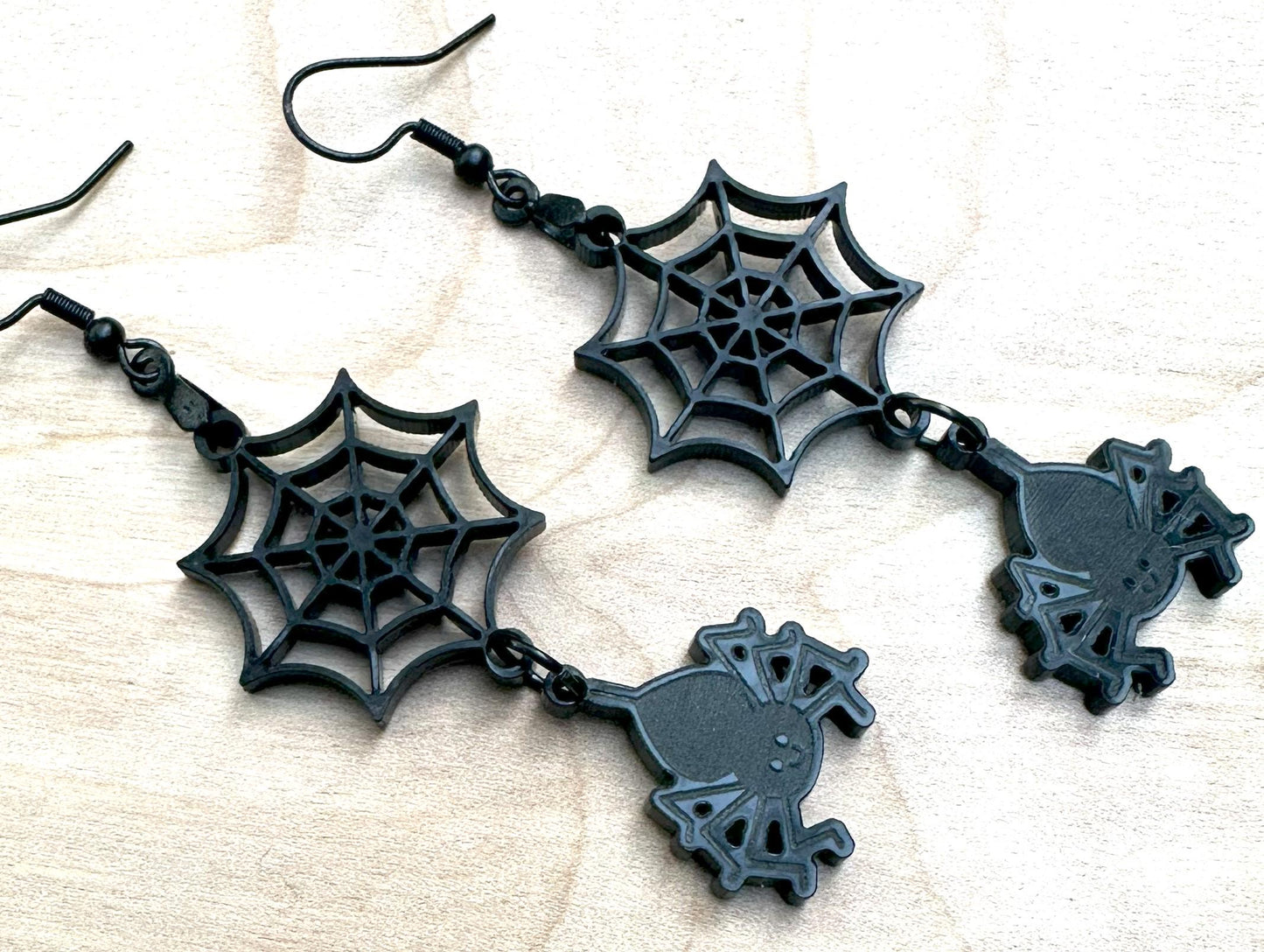 Spider and Spiderweb Earrings, Stainless Steel Ear Wires