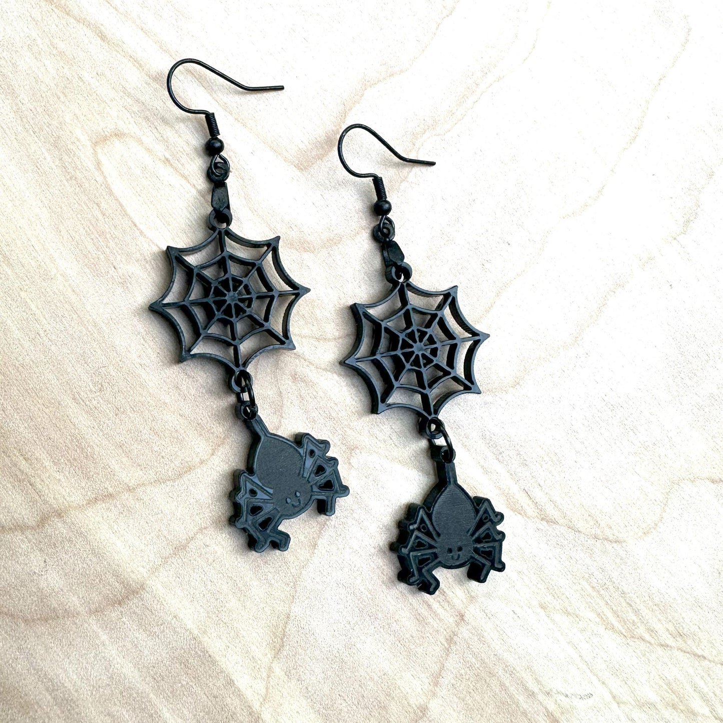 Spider and Spiderweb Earrings, Stainless Steel Ear Wires