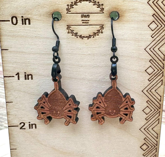 Happy Halloween Spider Earrings, Black Stainless Steel Ear Wires