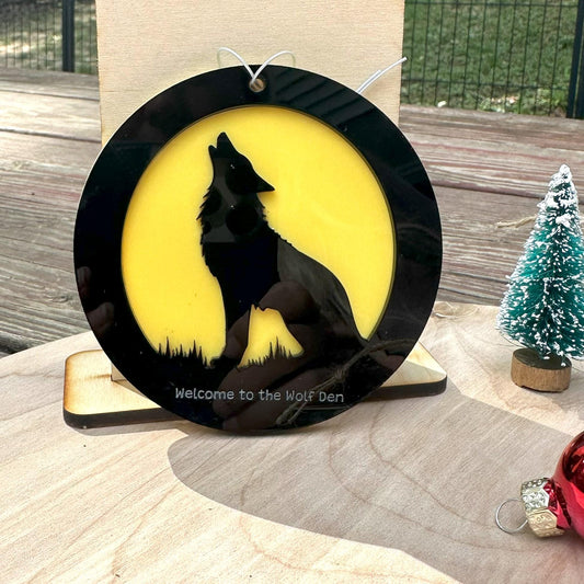 Acrylic Wolf Howling at the Moon Ornament