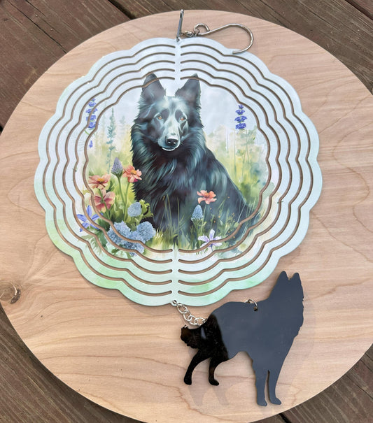 Belgian Sheepdog 8" Metal Wind Spinner with Acrylic Belgian, Choose Design