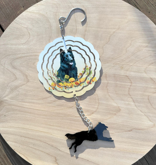 Belgian Sheepdog 4" Metal Wind Spinner with Acrylic Belgian, Choose Design