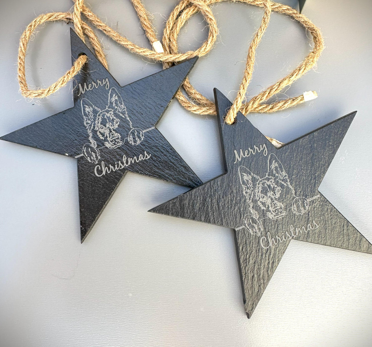 Peeking Belgian Sheepdog Slate Star Ornament