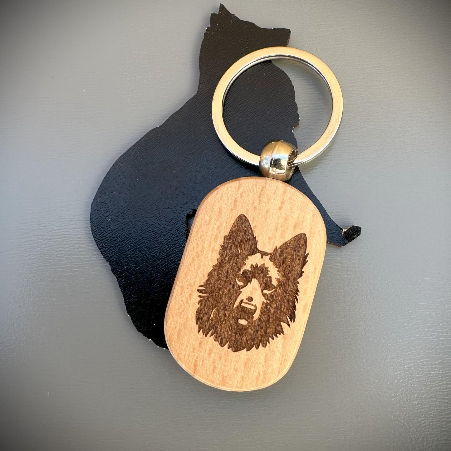 Belgian Sheepdog Wooden Keychain