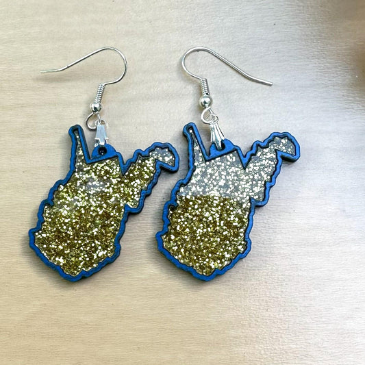 West Virginia State Earrings, Acrylic Inlay