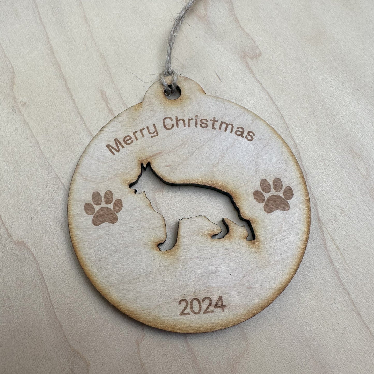 Personalized 2024 Dog Christmas Ornament, Maple Wood Laser Cut and Engraved
