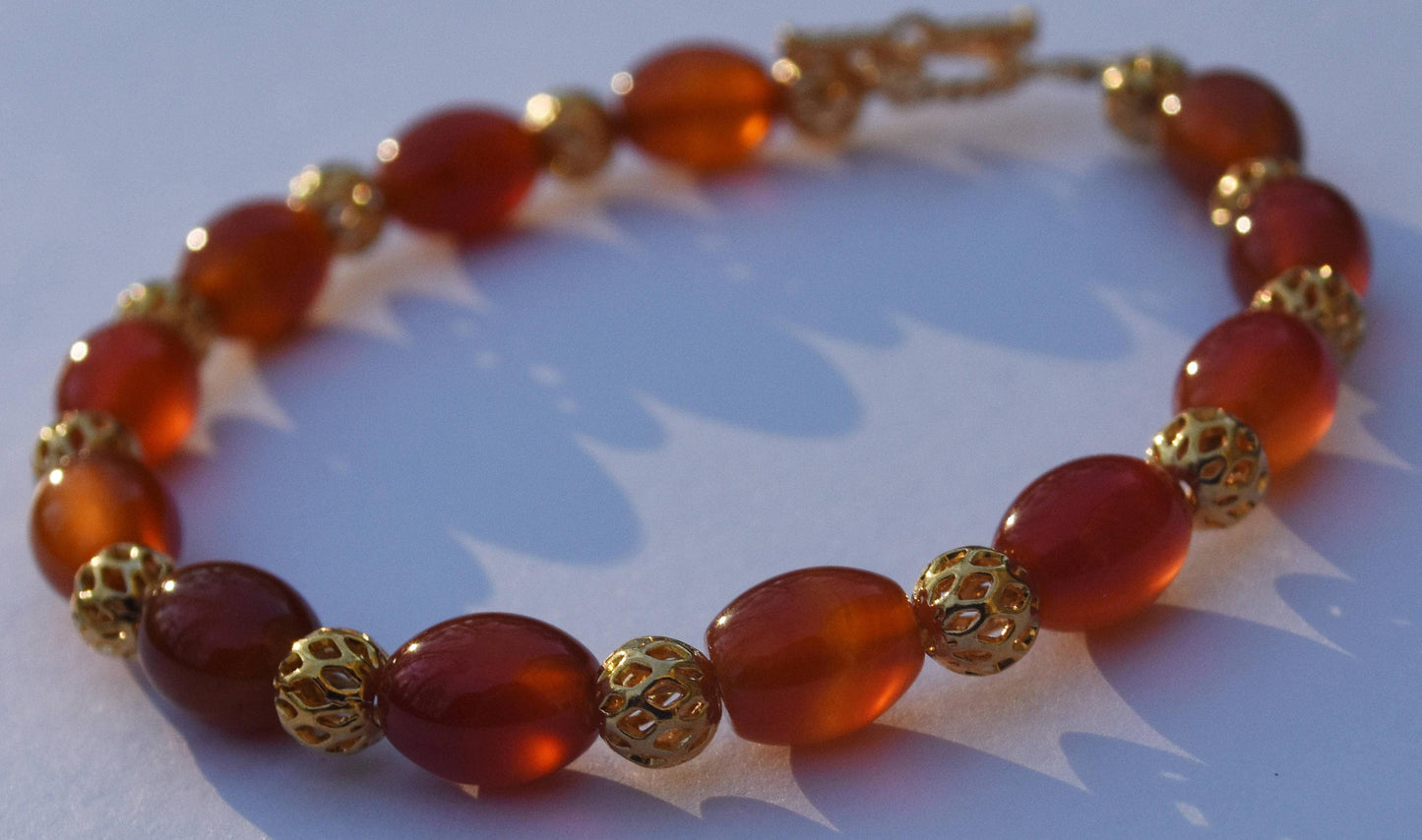 Carnelian and Filigree Bead Bracelet
