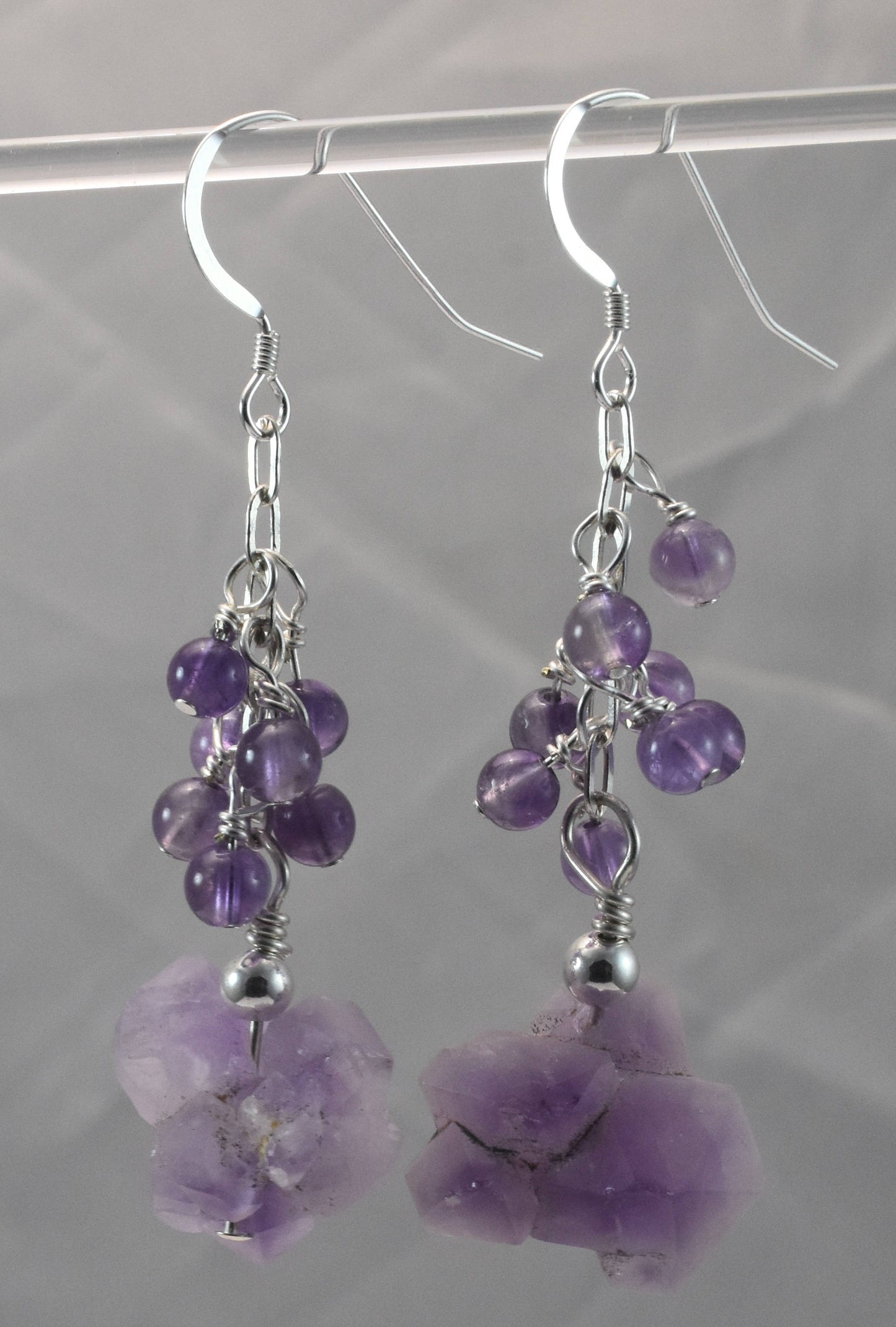 Raw Amethyst and Sterling Silver Dangle Earrings