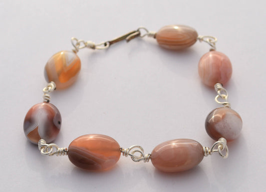 Bostwana Agate Beaded Wire Wrapped Bracelet