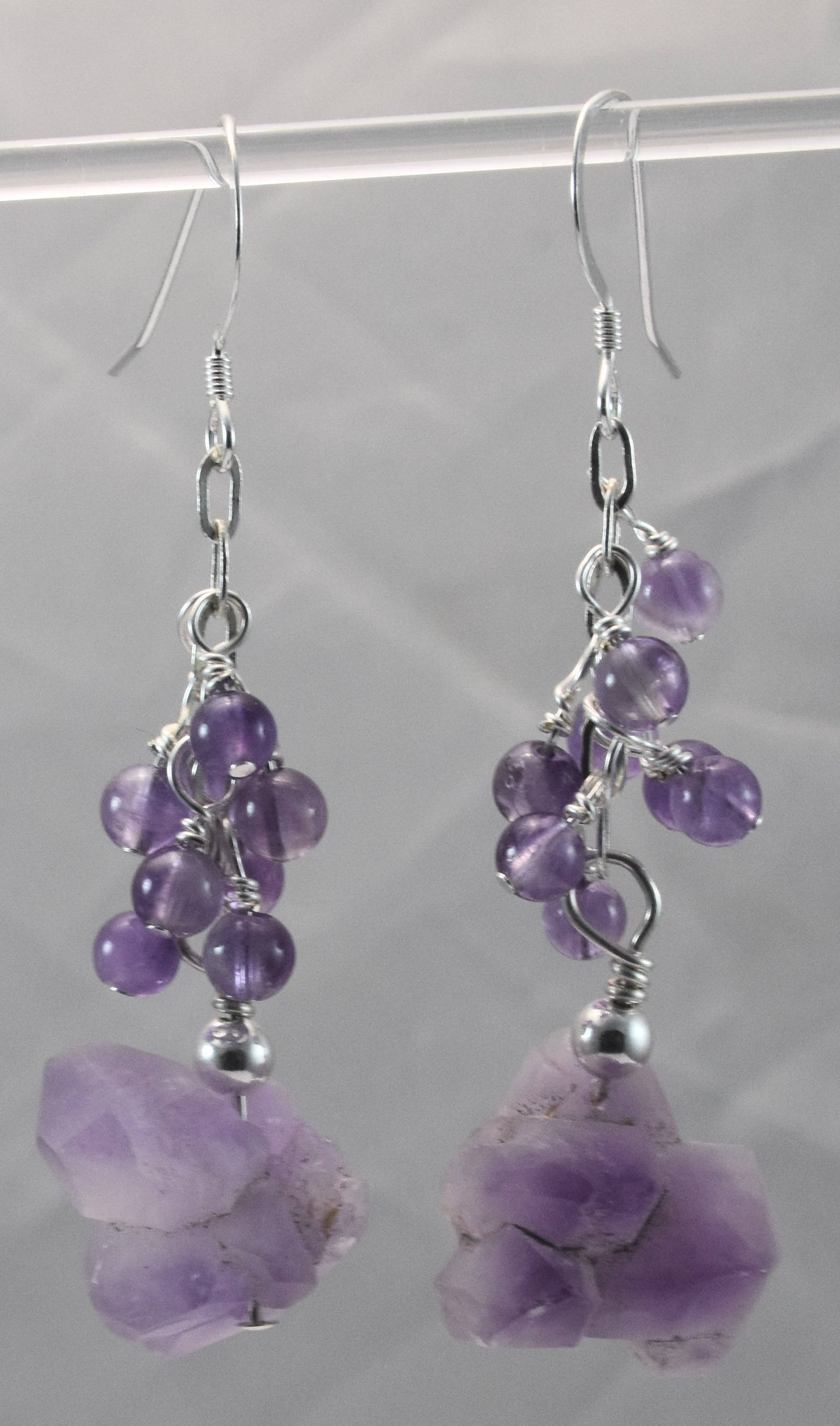 Raw Amethyst and Sterling Silver Dangle Earrings