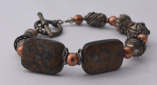 Bronzite Antiqued Silver Bracelet
