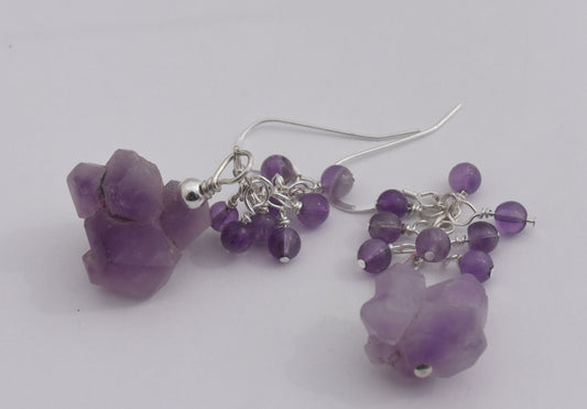 Raw Amethyst and Sterling Silver Dangle Earrings