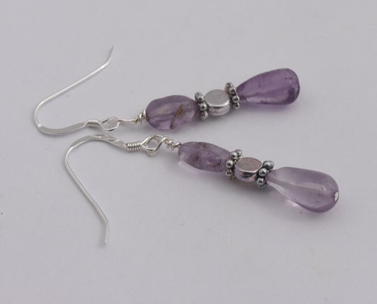 Amethyst and Sterling Silver Drop Earrings