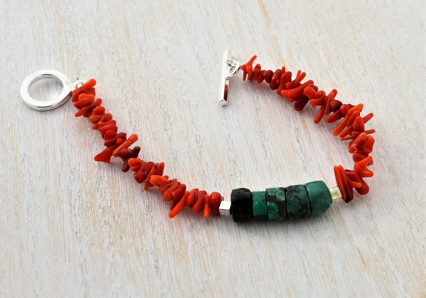 Turquoise and Stick Coral Bracelet
