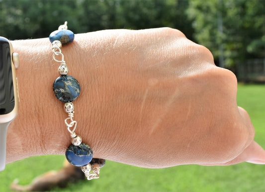 Blue Agate Bracelet Hand Wire Wrapped Adjustable Bracelet