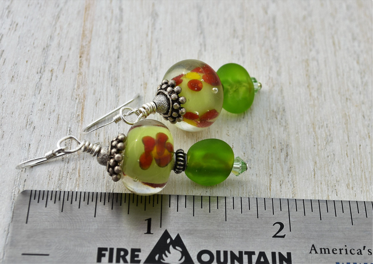 Lime Green Handmade Lampwork Earrings