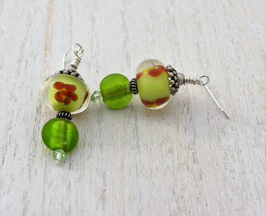 Lime Green Handmade Lampwork Earrings