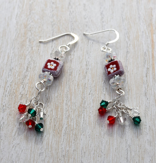 Hand Painted Bead Christmas Earrings