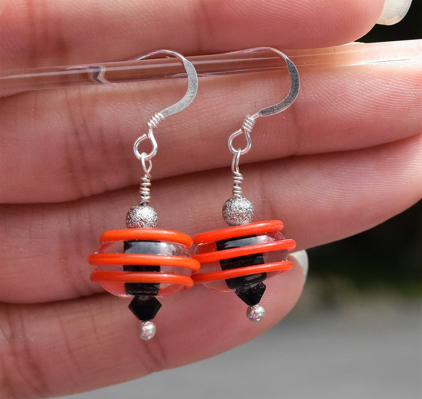 Red and Black Handmade Lampwork Earrings