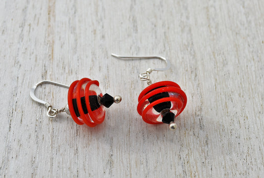 Red and Black Handmade Lampwork Earrings