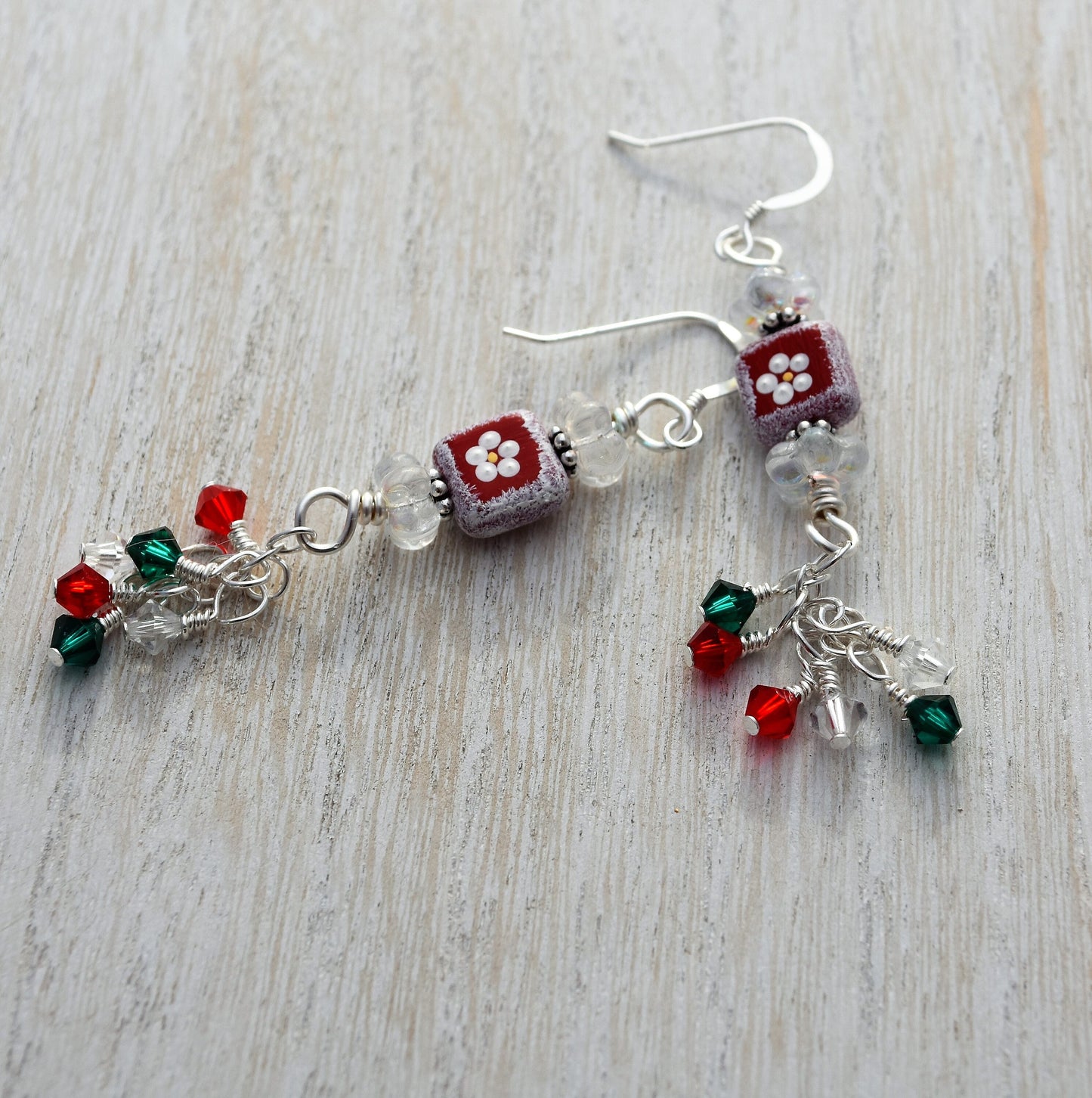 Hand Painted Bead Christmas Earrings