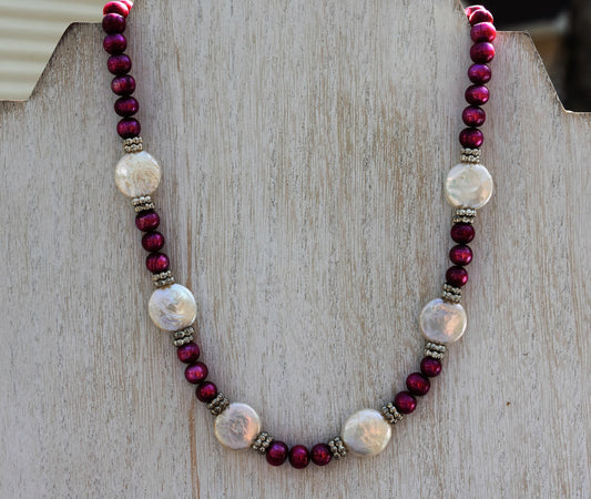 Cranberry Coin Pearl Necklace