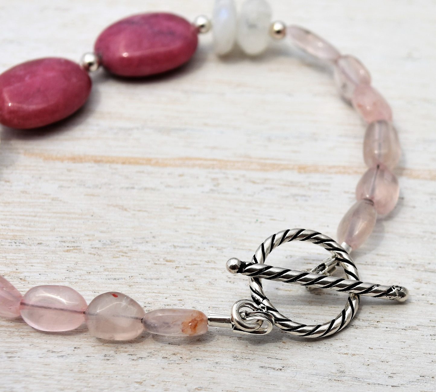Rhodochrosite and Moonstone Bracelet