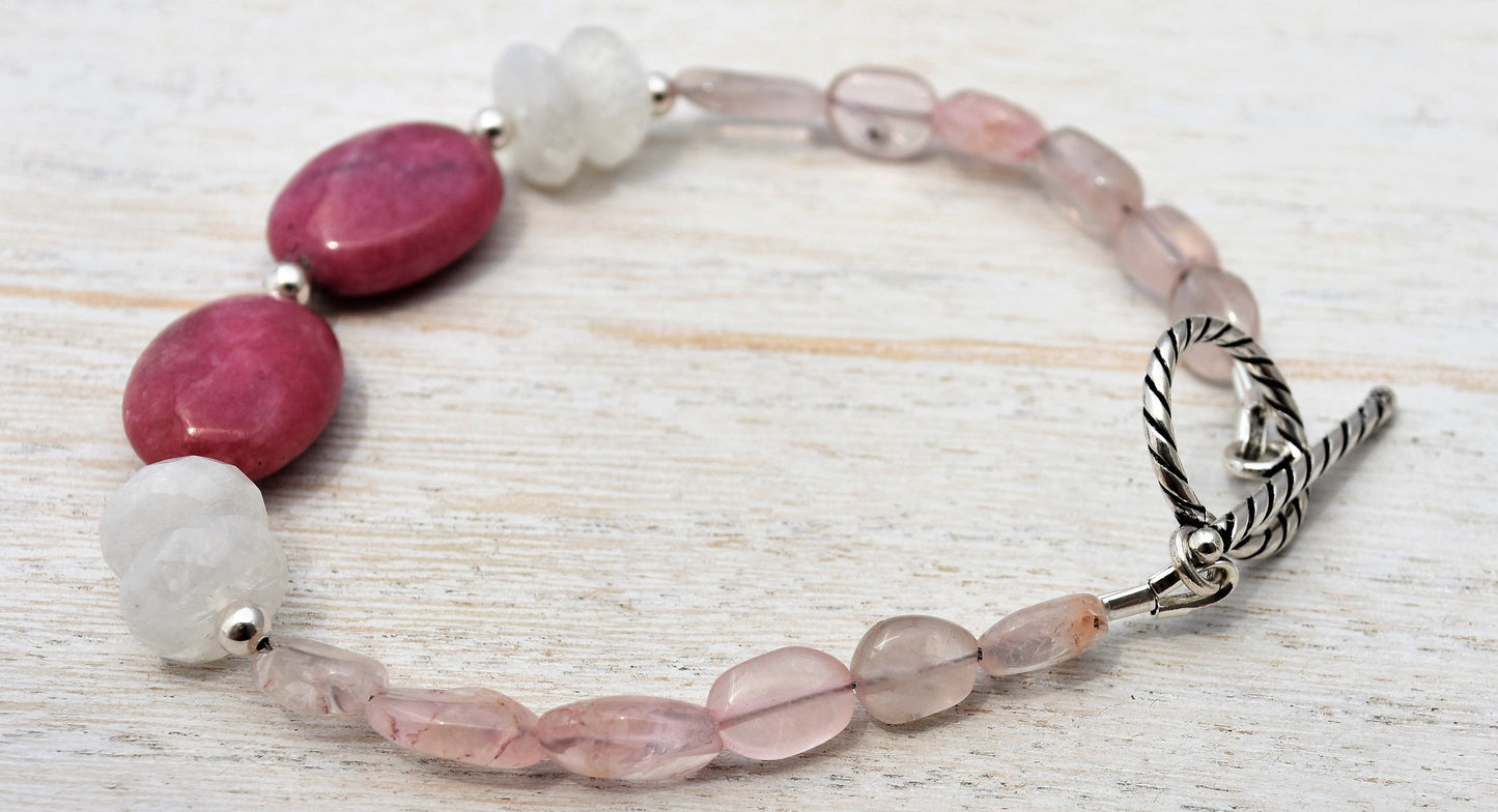 Rhodochrosite and Moonstone Bracelet